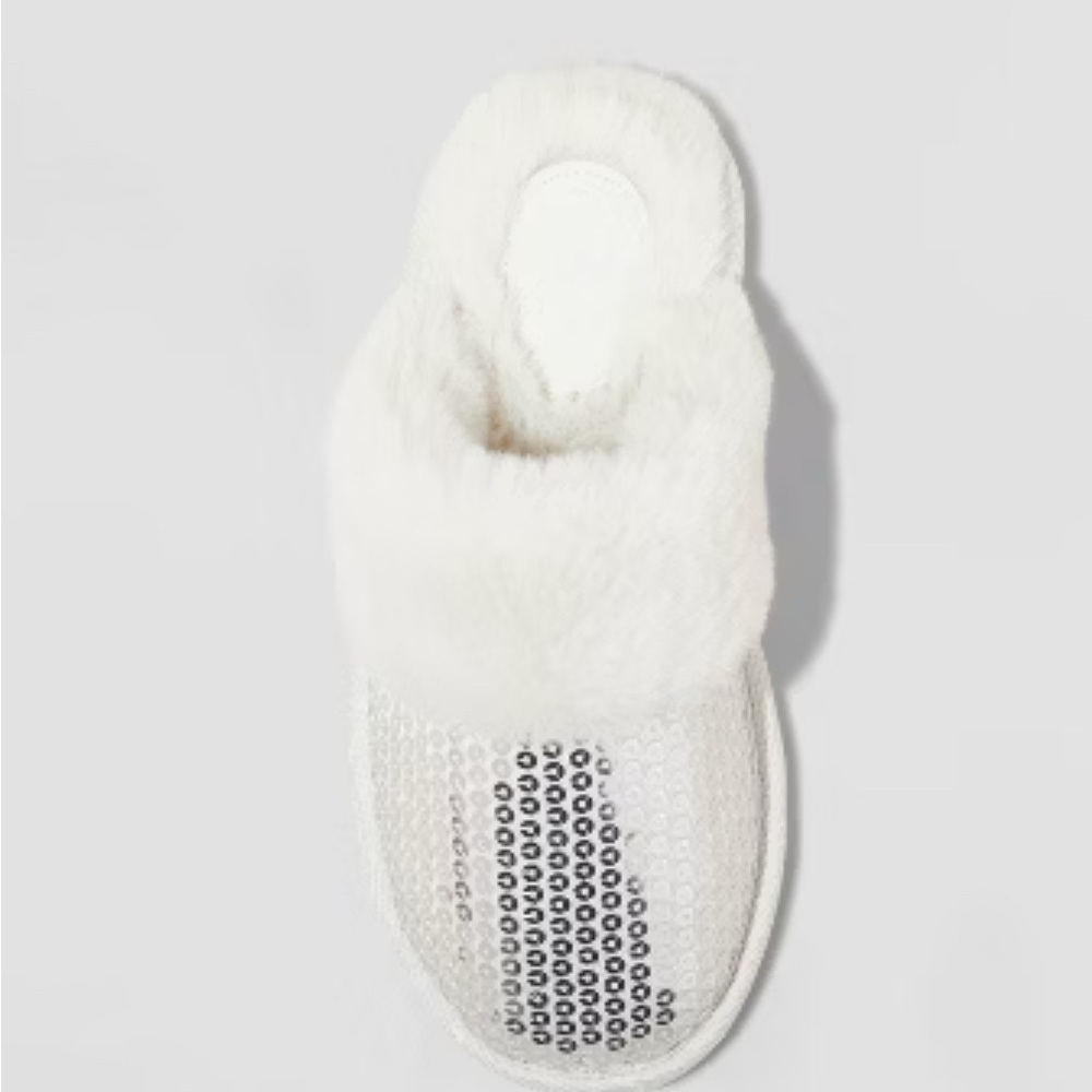 Cat & Jack Kids' Girls Lane Sequin Scuff Slippers Silver - Size XL (6/7 Shoes) - Picture 3 of 7